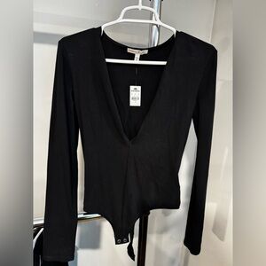Express Black Long Sleeve V-Neck Bodysuit